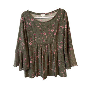 Westport Womens M Boho Fairy Floral Bell Sleeve Babydoll Tunic Blouse Whimsigoth